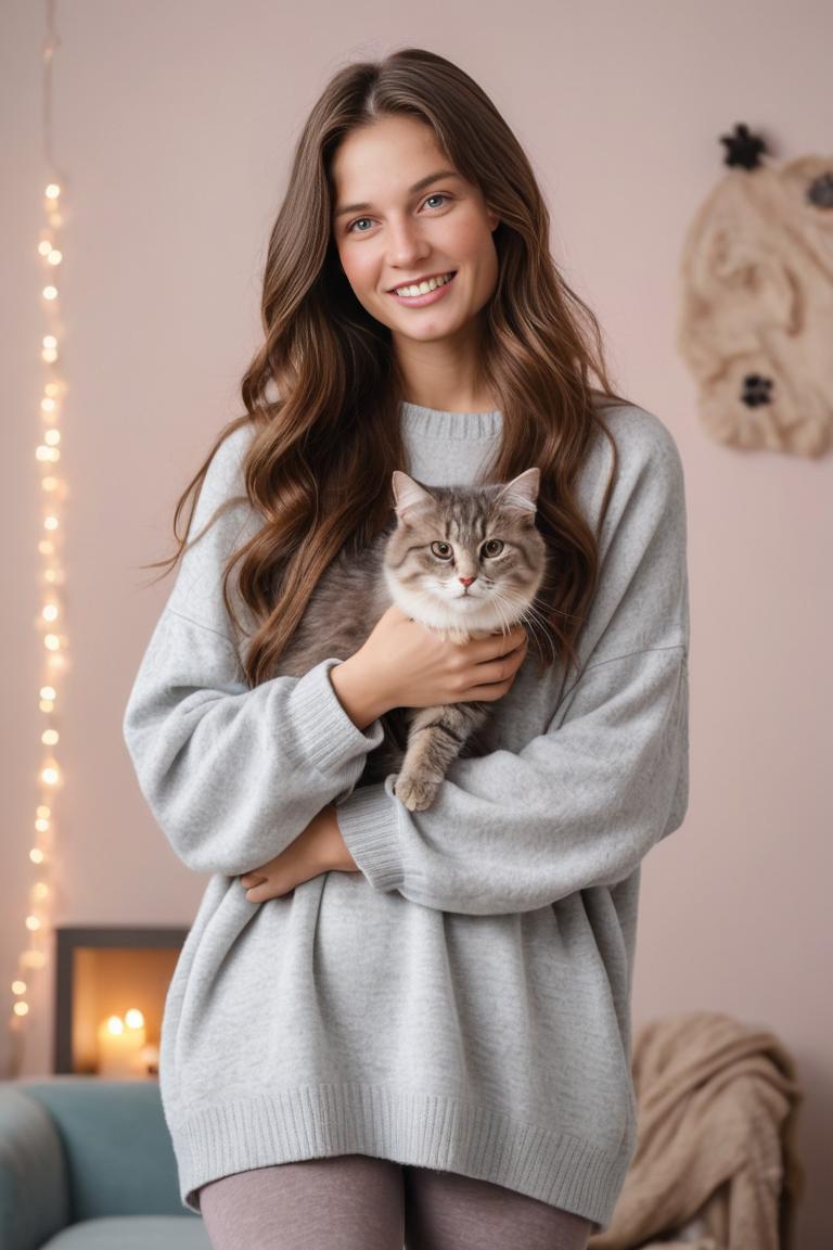 Photify AI prompt preview for Cute Girl With Cat pack - 240 - 2025-05-31T00:26:26.221Z