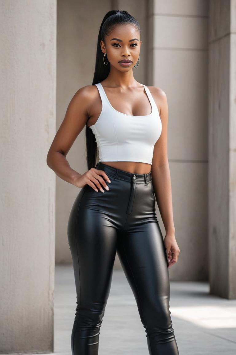 Photify AI prompt preview for Black Leather Pants pack - 240 - 2025-05-09T08:20:52.547Z