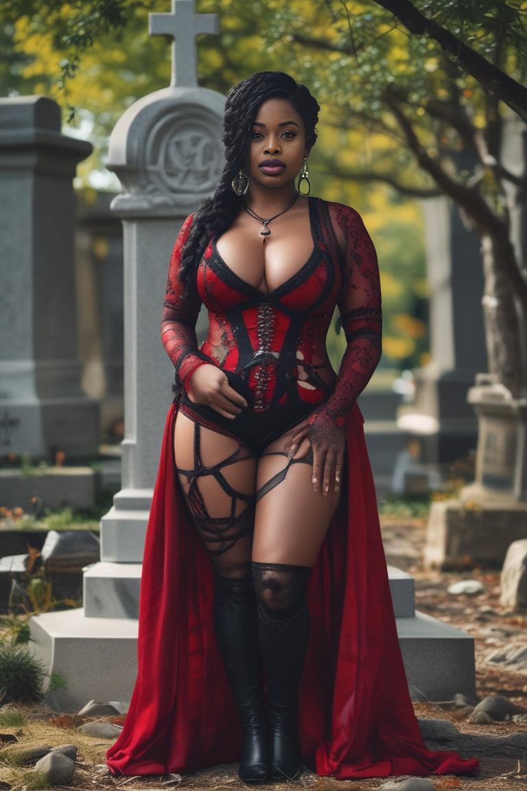 Photify AI prompt preview for Goth Curvy Pinups In Graveyard pack - 240 - 2025-10-14T12:29:26.424Z