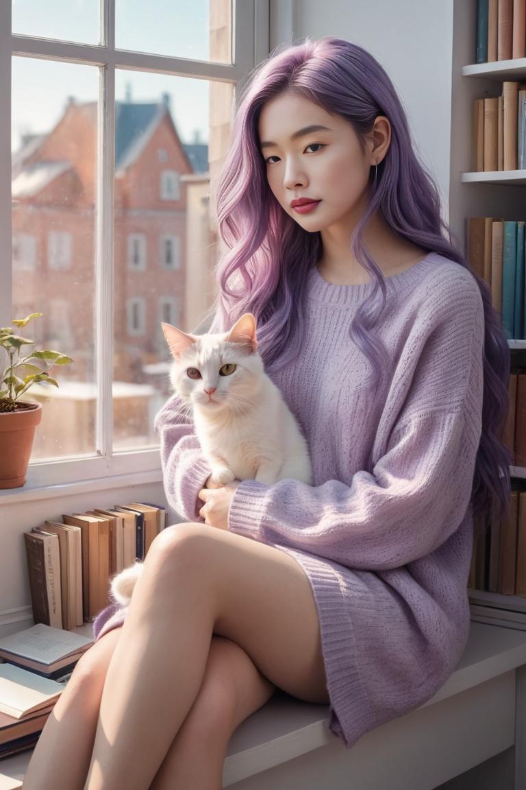Photify AI prompt preview for Cute Girl With Cat pack - 240 - 2025-05-31T00:26:26.221Z