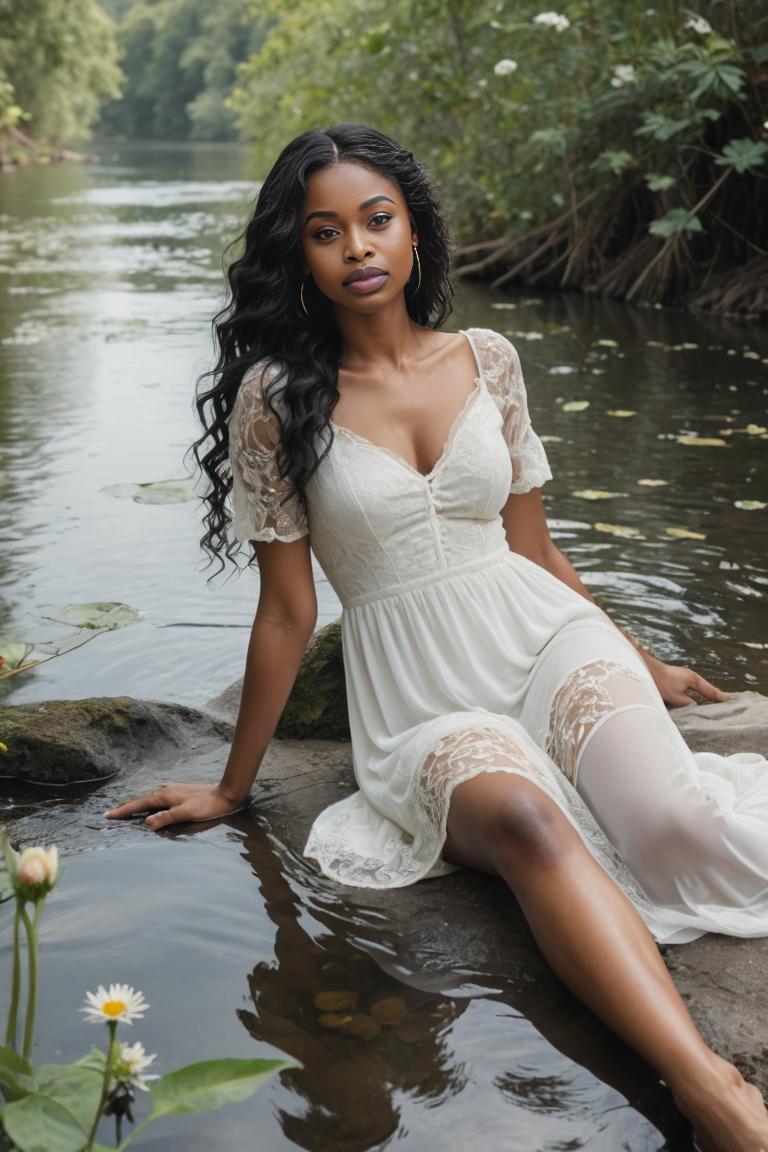 Photify AI prompt preview for River Muse In White Dress pack - 240 - 2025-04-20T17:06:21.284Z
