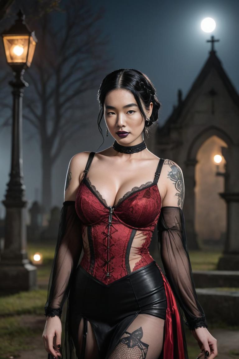 Photify AI prompt preview for Goth Curvy Pinups In Graveyard pack - 240 - 2025-10-14T12:29:26.424Z