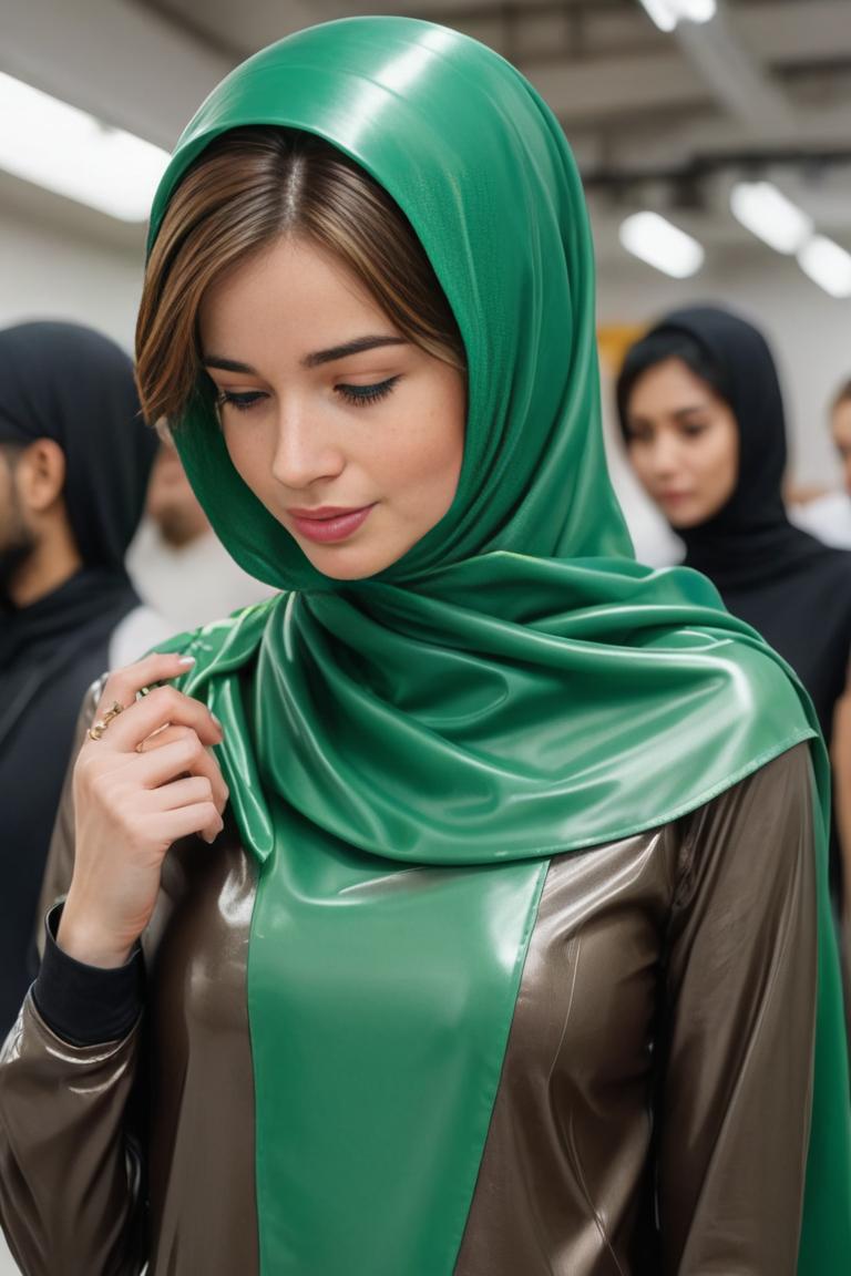 Photify AI prompt preview for Latex Hijab Fashion pack - 240 - 2025-05-09T17:40:01.643Z